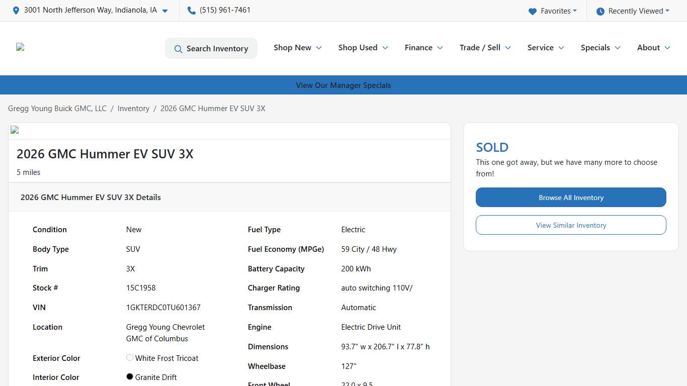 2026 GMC Hummer EV SUV 3X for sale in Columbus, NE at Gregg Young Buick GMC, LLC | VIN: 1GKTERDC0TU601367