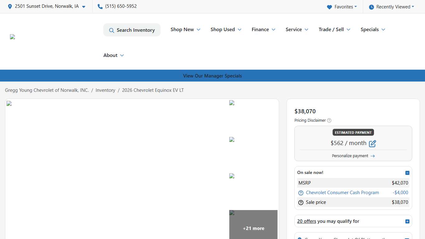 2026 Chevrolet Equinox EV LT for sale in Plattsmouth, NE at Gregg Young Chevrolet of Norwalk, INC. | VIN: 3GN7DMRR4TS118276